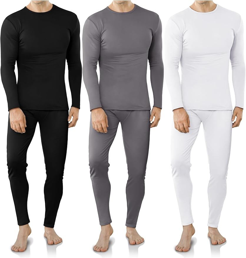 VZV 3 Set Thermal Underwear for Men Fleece Lined Long Johns Mens Thermals Top and Bottom Set Base Layer for Cold Weather