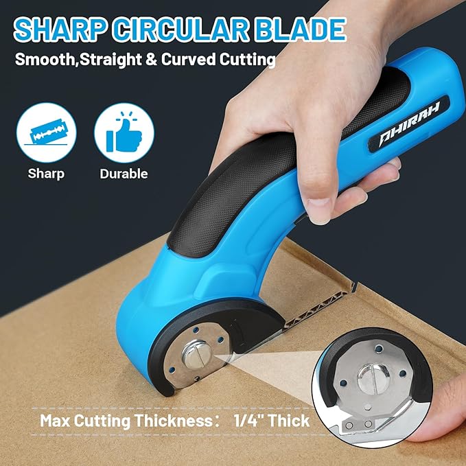 Cordless Cardboard Cutter, 4V Electric Scissors for Carpet and Leather, Box Cutter Tool with Safety Trigger, Powerful Rotary Cutter for Cutting Cardboard, Paper, Plastic