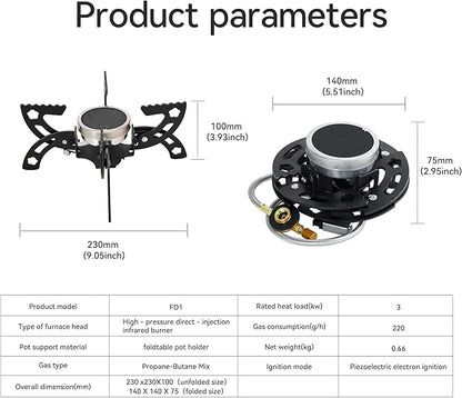 REDSUN FD1 Portable Infrared Backpacking Stove with Foldable 4-Leg Support, Windproof Butane Camping Burner for Hiking, Outdoor Survival Gear and Man's Gift