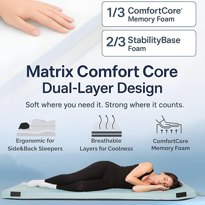 Hazli Matrix Comfort-Cell Memory Foam Camping Mattress Pad - Roll Up Mattress for Adults - Portable Cot Sleeping Pad for Camping - Floor Mat or Bed Roll for Car, SUV