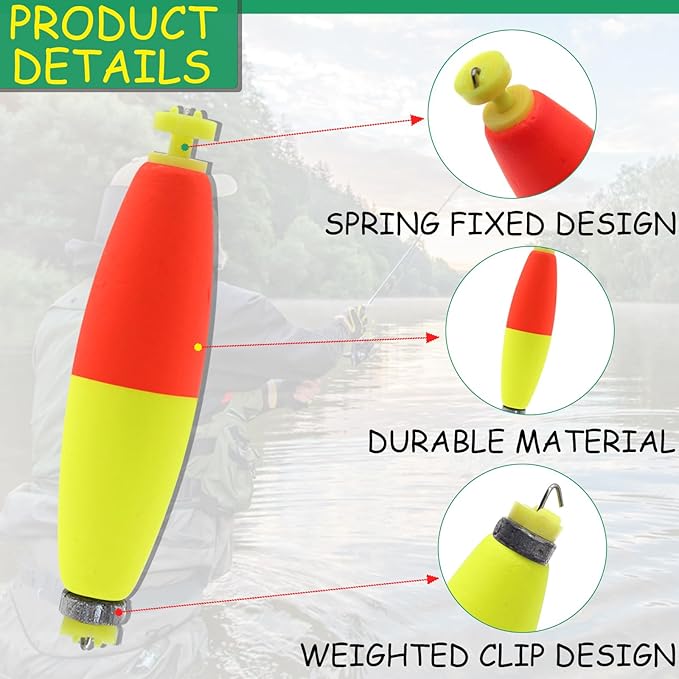 Fishing Bobbers Floats Set Foam Snap on Float Weighted Bobbers Fishing Push Button Snap-on Bobbers Spring Oval Fishing Floats Fishing Bobbers Assortment