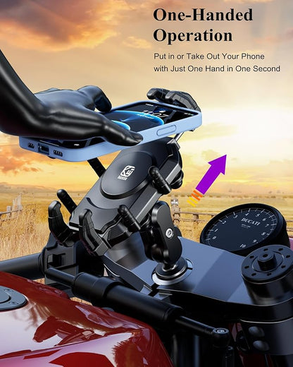 BRCOVAN Anti-Theft Motorcycle Fork Stem Phone Mount Holder with Vibration Dampener & High-Speed Secure Lock, Heavy Duty, Adjustable Size, Big Phone Friendly, Fit for 5.4-7.2'' Cellphone