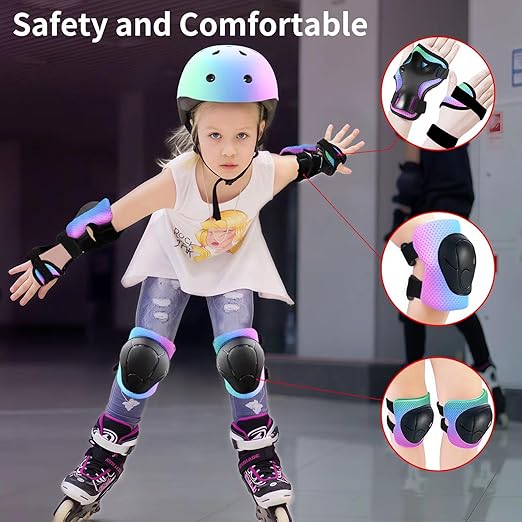 Gradient Color Kids Protective Gear Set Knee Pads for Kid 2-14 Years,W/ Adjustable Strap Kids/Youth Knee Pads Elbow Pads Wrist Guards Set for Inline Roller Skates,Cycling,BMX Bike,Skateboard,Scooter