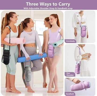 linmaya Water Bottle Carrier Bag, Insulated Water Bottle Bag Fits Stanley IceFlow Owala 16/24/32/40oz Tumbler, Water Bottle Holder with Shoulder Hand Straps, 2 Pockets for Travel, Hiking, Camping