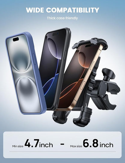 Lamicall Bike Phone Holder Mount - Motorcycle Handlebar Phone Mount Clamp, One Hand Operation, ATV Scooter Phone Clip for iPhone Air 17 16 15 Pro Max / 14 Plus, S20 and 4.7-6.8" Cellphone, Black