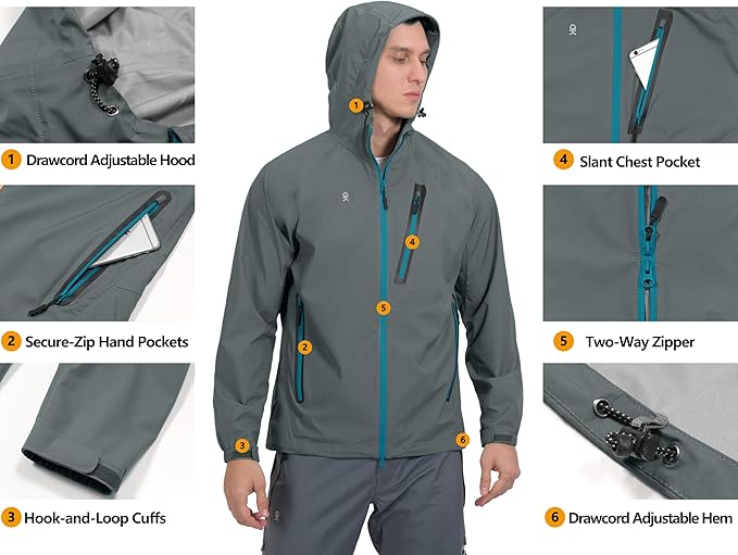Little Donkey Andy Men's Waterproof Rain Jacket Outdoor Lightweight Rain Shell Coat for Hiking,Golf,Travel