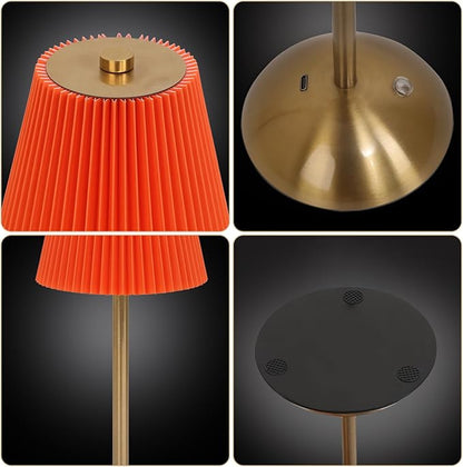 Cordless LED Table Lamp with Dimmer, Built-in Rechargeable Battery, 3-Level Brightness, Patio Table Lamp, Bedside Night Lamp, Ambient Light for Restaurant, Antique Brass (Orange)