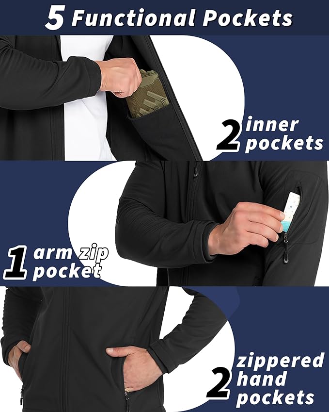 33,000ft Men's Hooded Softshell Jacket Waterproof Lightweight Insulated Windbreaker Fleece Lined Rain Shell Jacket