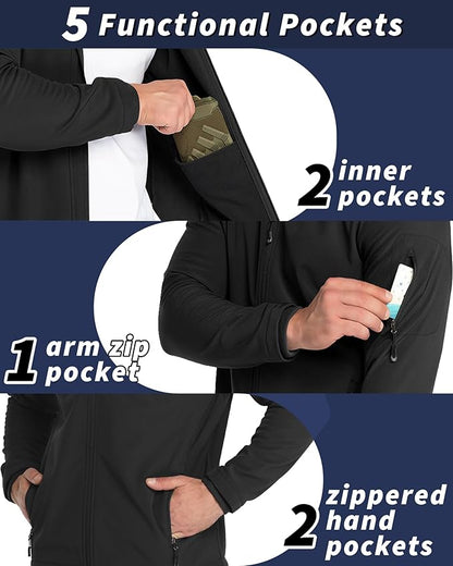 33,000ft Men's Hooded Softshell Jacket Waterproof Lightweight Insulated Windbreaker Fleece Lined Rain Shell Jacket