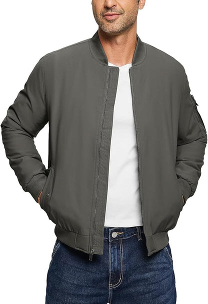 TBMPOY Men's Fall Jacket Winter Windbreaker Bomber Zip Up Padded Softshell Warm Windproof Casual Coat