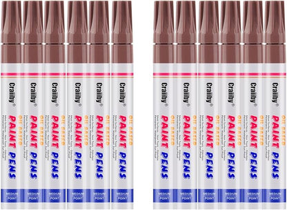 Brown Paint Markers, 12 Pack Oil-Based Waterproof Quick Dry Permanent Paint Pen Set for Rocks Painting, Wood, Fabric, Plastic, Canvas, Glass, Mugs, Metal, Tire, Stone, DIY Craft