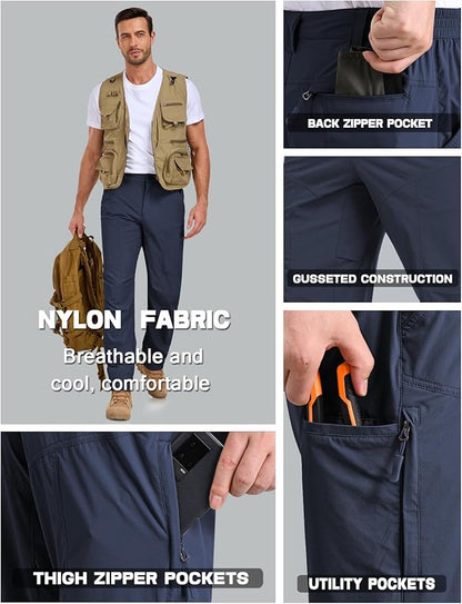 Mens Lightweight Cargo Hiking Patns Outdoor Quick Dry Work Tactical Pants with 6 Pockets Water Resistant Fishing Travel Pants