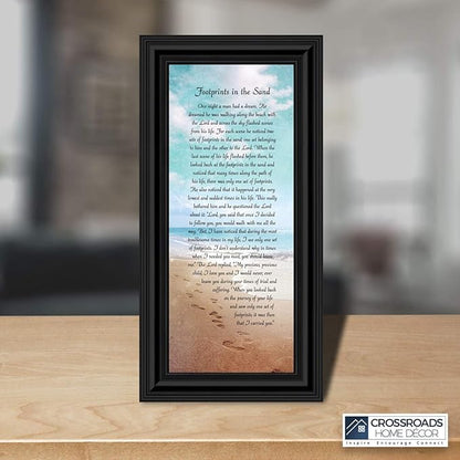 Footprints in the Sand Inspirational Wall Art, Beach Decor, Christian Gifts for Women and Men, Christian Wall Decor, Get Well Soon, Encouraging Scripture Wall Art, Framed Sympathy Gift 7349B