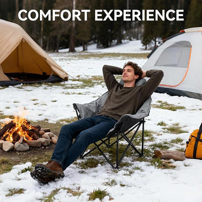 Oversized Heated Camping Chairs, 3 Heating Level for Back and Seat, Portable & Folding Camping Chair with Pillow for Outdoor Sports, Fishing, Patio, Picnics, Battery Not Included, Gray