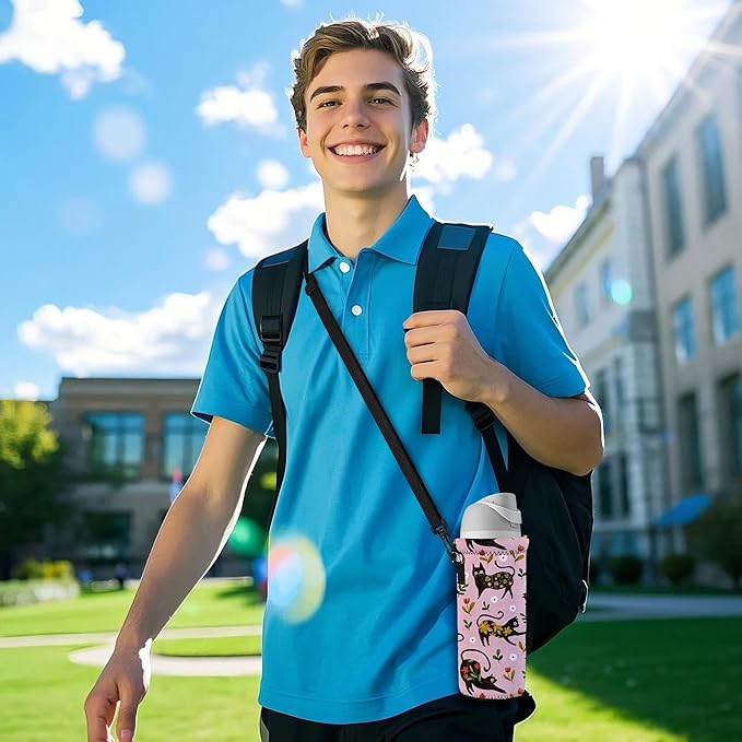 RICHEN Neoprene Water Bottle Carrier Bag with Adjustable Shoulder Strap,Insulated Water Bottle Cover for Stainless Steel/Glass/Plastic Bottles