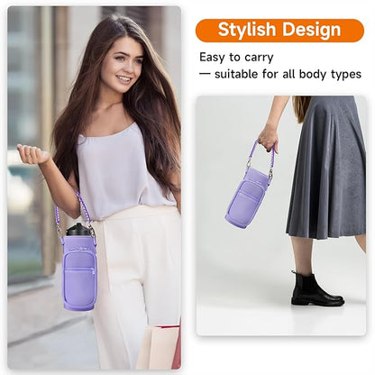 32/40/64/128 oz Neoprene Insulated Water Bottle Carrier Bag, Sling Bag Sleeve Pouch Holder with Strap & Paracord Handle and 2 Pocket for Travelling, Hiking, Camping