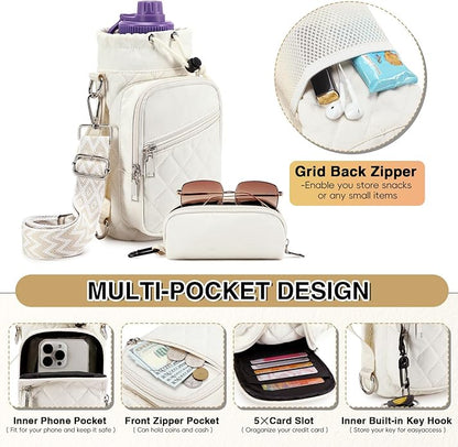 Water Bottle Carrier Bag with Strap, Water Bottle Holder Crossbody Bags for Women Men for Walking, Hiking,Cycling