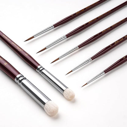 Kolinsky Sable Miniature Paint Brushes - Golden Maple 7pcs Detail Paint Brushes Drybrushes for Acrylic Watercolor, Small Fine Detail Paint Brush Set for Mini Paints (red)