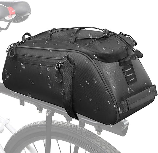 WOTOW Bike Rack Bag Waterproof - 9.5L Large Capacity Bike Trunk Bag, Reflective Bicycle Saddle Panniers, Cycling Bags Back Seat Storage Cargo Carrier Pouch with Shoulder Strap & Hook