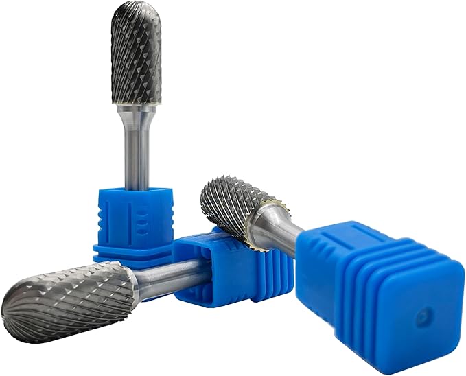 LU&MN Tungsten Carbide Burr Cylinder Shape SC-5 with Radius End Double Cut Rotary Burr File (1/2" Cutter Dia X 1"Cutter Length) with 1/4'' shank,3PCS