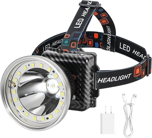 Rechargeable LED Headlamp with Flood and Spot Beam, Power Display, 5 Lighting Modes, Ultra Bright High Lumen Waterproof Head Torch for Camping, Hiking, Running, Fishing, Hunting, Outdoor Activities