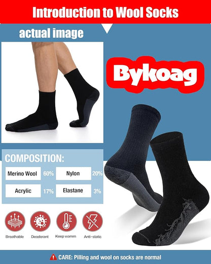 3 Pairs Men's Merino Wool Socks - Thermal Winter and Hiking Socks with Cushioned Support for Everyday Comfort