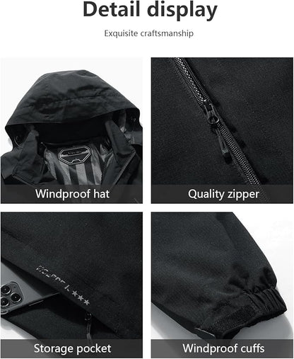 Outdoor Men's Waterproof Raincoat Windbreaker Lightweight Rain Jacket with Detachable Hood
