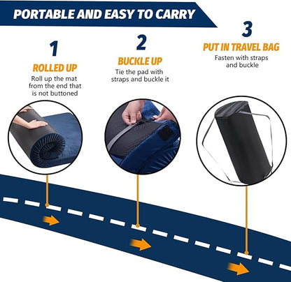 CYMULA Memory Foam Camping Mattress Pad, CertiPUR-US Sleeping Mat, Portable Roll Up Mattress for Adults, Camping Bed Pads for Sleepover, Car Bed with Travel Bag