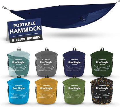 KAMMOK: Roo Single Hammock | Made from Strong & 100% Recycled Water Resistant Ripstop Fabric | Comfortable, Packable, Lightweight (Lifetime Adventure Grade Warranty), Midnight Blue
