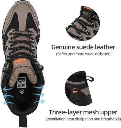 QUH Men's Outdoor Hiking Shoes Breathable Waterproof Non-Slip Mid-Cut Sports Shoes for Fitness, Outdoor Camping, Walking