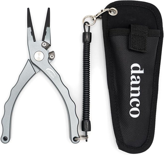 danco 7.5-inch Aluminum Fishing Pliers with Tungsten-Carbide Side Cutters - T6-6061 Aircraft Grade Aluminum Construction - Saltwater Resistant Fishing Pliers with Sheath