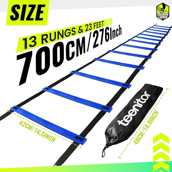Teenitor Agility Ladder Speed Ladder Training Ladder for Soccer, Speed, Football Fitness Feet Training Carry Bag Agility Training Equipment 13 rungs, 23 feet