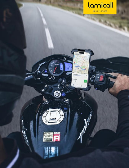 Lamicall Motorcycle Phone Mount Holder - [Dual Vibration Dampener] [Upgrade Handlebar Clip] Motorcycle Cell Phone Holder, Bike Phone Mount, Fit iPhone 16/15/14/13 Pro Max, 4.7-6.7" Phones, Black