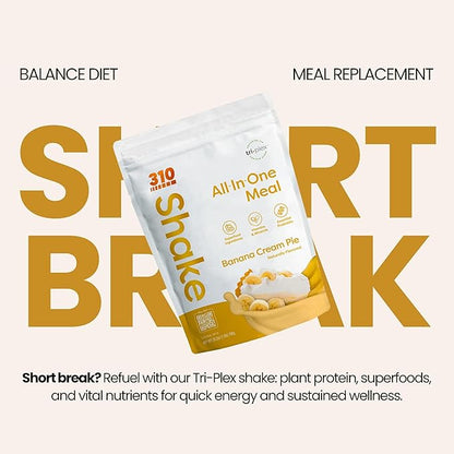 310 Nutrition All-In-One Plant-Based Meal Replacement Shake – High-Fiber Protein with Probiotics, Digestive Enzymes & Adaptogens – Vegan, Low Carb, Keto Friendly Superfood Blend – Banana Cream Pie – 28 Servings