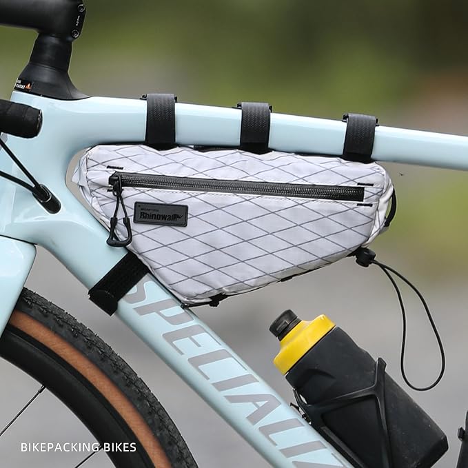 Rhinowalk Bike Triangle Frame Bag 1.7L, Waterproof Tool & Gear Bag with YKK Zippers, Cable Port & Pump Holder, Slim Fit – White