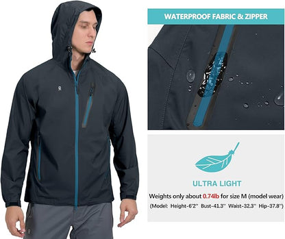 Little Donkey Andy Men's Waterproof Rain Jacket Outdoor Lightweight Rain Shell Coat for Hiking,Golf,Travel