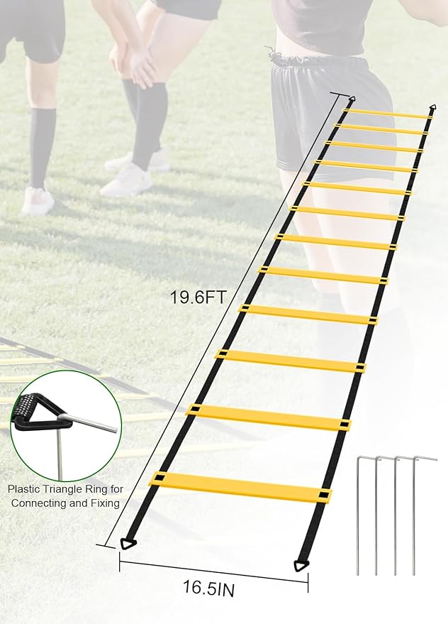 Speed Agility Training Equipment Set - 20ft Agility Ladder, 10 Disc Cones, Resistance Parachute, 5 Resistance Bands & Carry Bag | Football Soccer Basketball Fitness Drills for Kids Adults