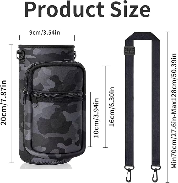 Insulated Water Bottle Holder Sling Bag with Phone Pocket, Adjustable Crossbody Strap for Walking, Hiking, Camping, Fishing