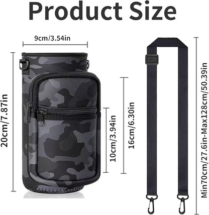 Insulated Water Bottle Holder Sling Bag with Phone Pocket, Adjustable Crossbody Strap for Walking, Hiking, Camping, Fishing