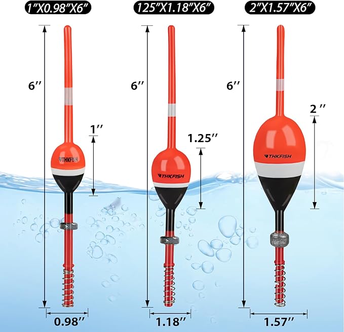 THKFISH Fishing Floats and Bobbers Balsa Wood Floats Spring Bobbers with Oval Slip Bobbers for Crappie Panfish Walleyes Fixed Bobber (1"X0.7"X6") (1.25"X0.75"X6") (2"X1.14"X5.86") 5pcs