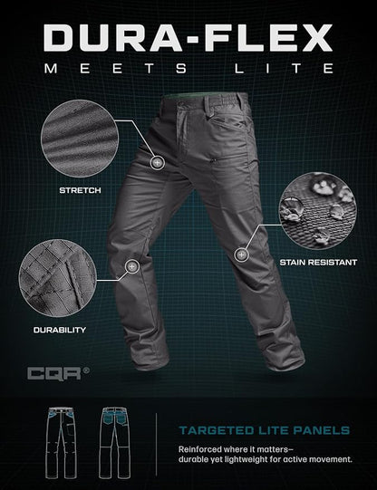 CQR Men's Flex Stretch Tactical Pants, Water Resistant Ripstop Cargo Pants, Lightweight EDC Outdoor Work Hiking Pants