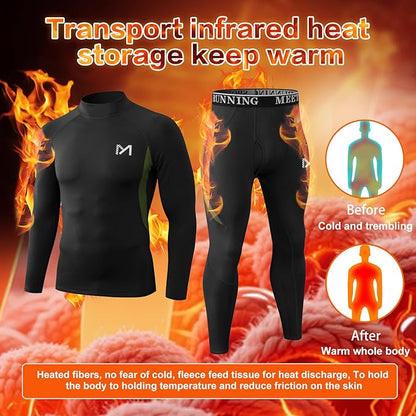 Thermal Underwear for Men, Winter Gear Long Johns Base Layer Top and Bottom Set for Skiing Running