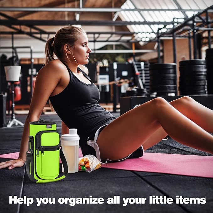 Nuovoware Water Bottle Carrier Bag,25oz/40oz/64oz Bottle Pouch Holder,Adjustable Shoulder Hand Strap 2 Pocket Sling Neoprene Sleeve Sports Accessories for Hiking Travelling Camping