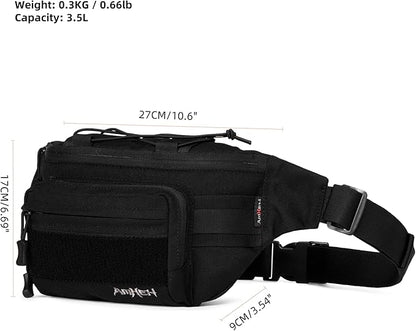 3.5L Military Tactical Fanny Pack | Molle, Quick Access, EDC, Hiking, Travel, Fit Most Men's Waist (Black)