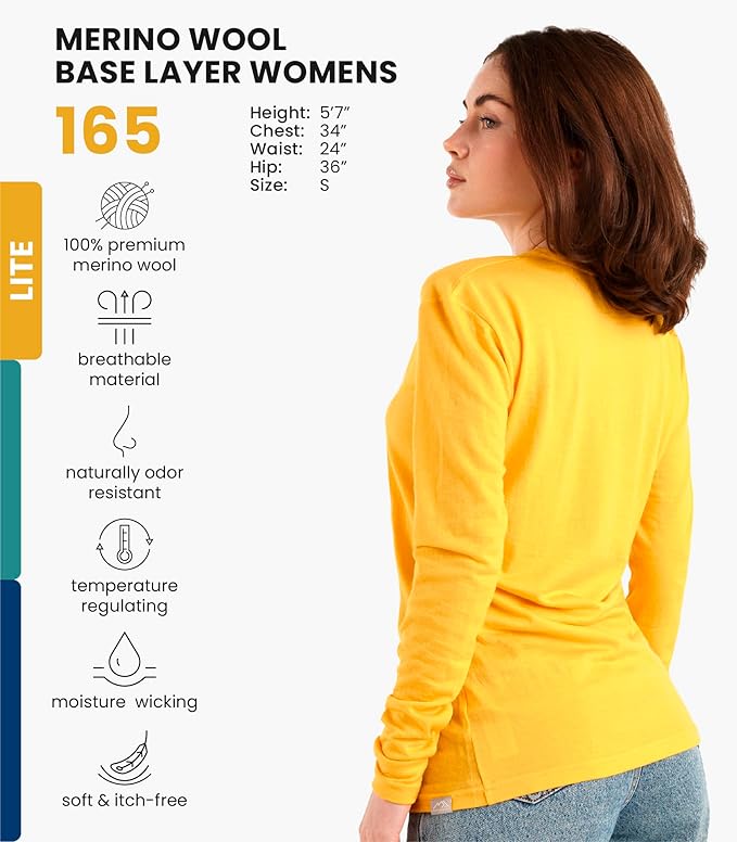 Merino.tech Merino Wool Base Layer Women - 100% Merino Wool Heavyweight, Midweight, Lite Long Sleeve Thermal Shirt and Socks
