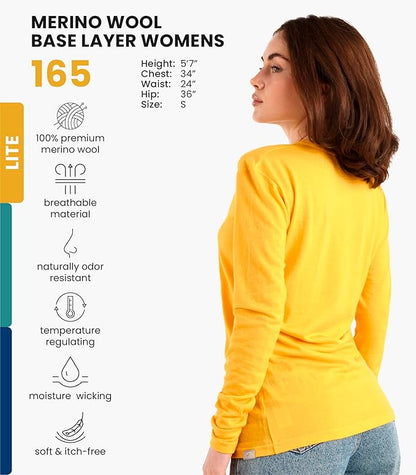 Merino.tech Merino Wool Base Layer Women - 100% Merino Wool Heavyweight, Midweight, Lite Long Sleeve Thermal Shirt and Socks