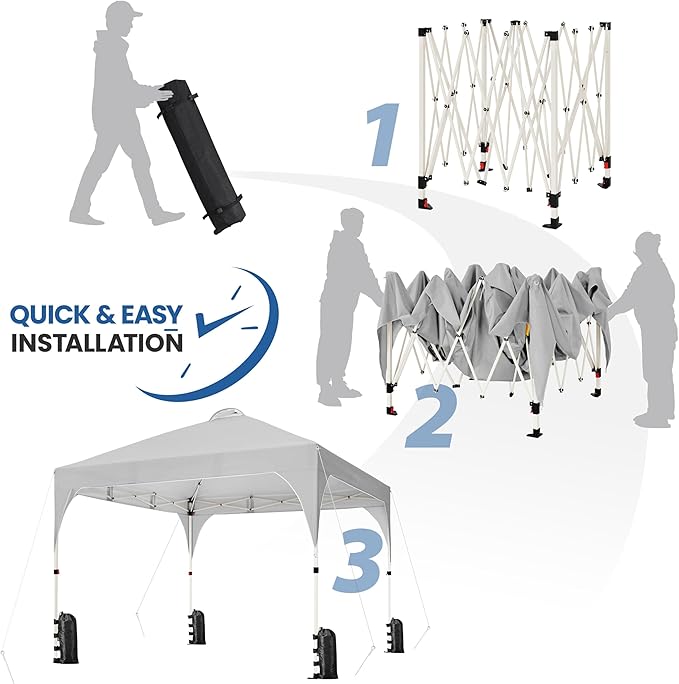 Yaheetech 10x10 Pop Up Canopy Tent with Vent, Easy Set Up Tent, Instant Sun Shelter Canopy with Wheeled Bag, 4 Sandbags, 12 Stakes & 4 Ropes, for Parties, Beach, Outdoor, Light Gray
