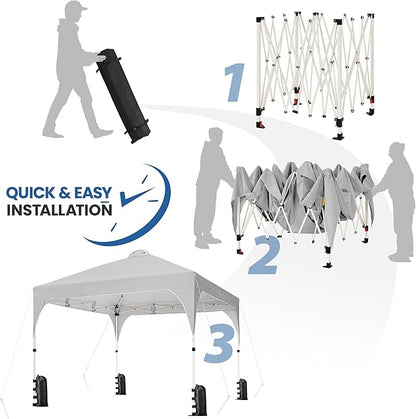 Yaheetech 10x10 Pop Up Canopy Tent with Vent, Easy Set Up Tent, Instant Sun Shelter Canopy with Wheeled Bag, 4 Sandbags, 12 Stakes & 4 Ropes, for Parties, Beach, Outdoor, Light Gray