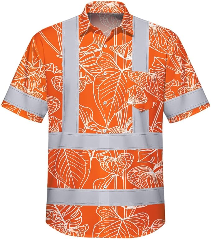 High Visibility Hawaiian Shirt for Men Tropical Shirts Custom Name Floral Outfit Reflective Safety Workwear