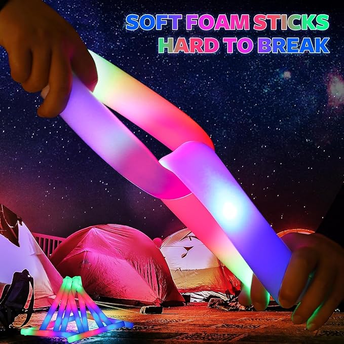 130 PCS LED Foam Glow Sticks Bulk, Glow in the Dark Party Supplies with 3 Modes Colorful Flashing, Neon Party Favors for Birthday, Wedding, Carnival, Concert, New Year